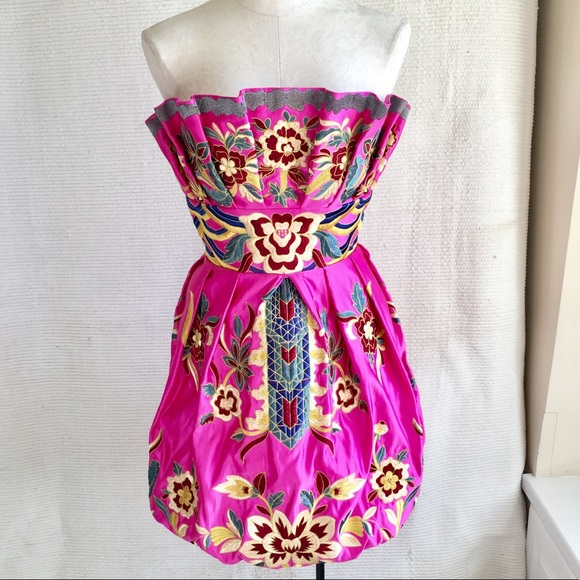 Neiman Marcus Dresses & Skirts - Jovani Dress XS Embroidered Print Strapless Short Formal Satin Pink Cocktail